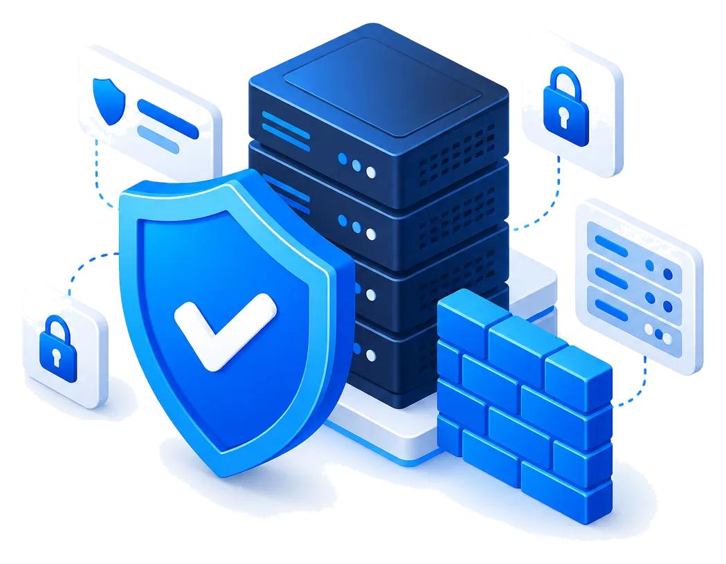 Schild, Firewall und Server